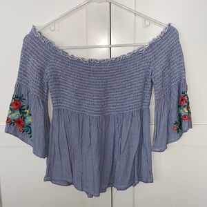 Hollister Blue Floral Embroidered Top